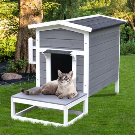 Pawhut Wooden Large Deluxe Elevated Indoor Outdoor Cat Dog House With