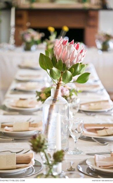 Single Stem Protea In A Bottle Wedding Floral Centerpieces Simple