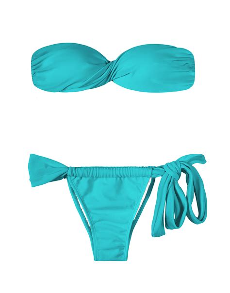 Blue Bandeau Bikini With Cups Adjustable Tie Bottom Tahiti Torcido