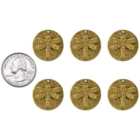 Antique Brass Dragonfly Disk Charms Set Of Six Ab C212 Etsy