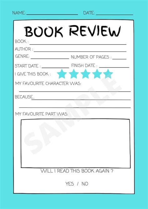 Book Review Worksheet Etsy
