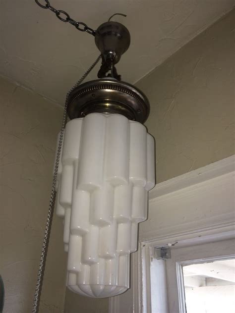 How is art glass different from regular glass? Art Deco Antique Large Pendant Skyscraper Milk Glass ...