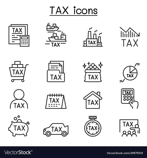 Tax Icons Set In Thin Line Style Royalty Free Vector Image