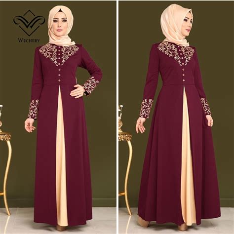 Wechery Abaya Muslim Dress Elegant Floral Islamic Clothing Abayas For Women Jilbab Robe For
