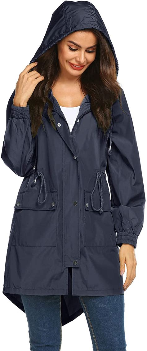 Avoogue Women Lightweight Rain Jacket Packable Hooded Fashion Rainwear