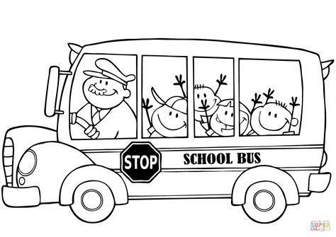 School Bus With Happy Children Coloring Page Free Printable Coloring