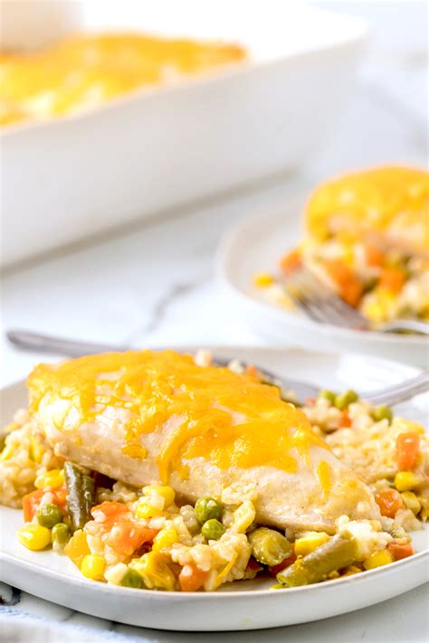 Cheesy Chicken And Rice Bake Easy Dinner Recipe Kara Creates