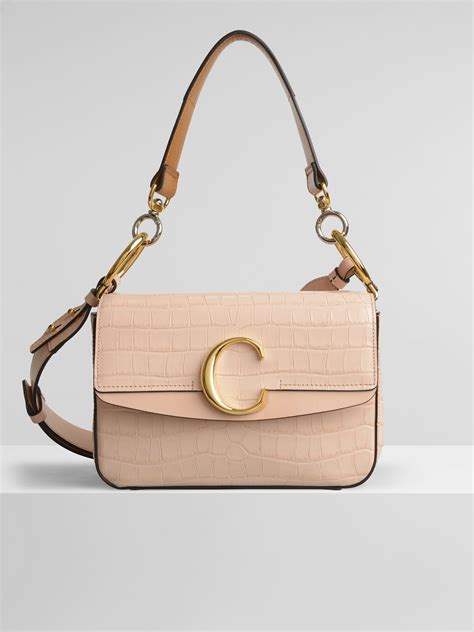Small Chloé C Double Carry Bag In Embossed Croco Effect On Calfskin