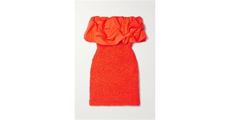 Mara Hoffman Kenza Strapless Ruffled Organic Cotton Poplin And Popcorn Jersey Mini Dress In Red