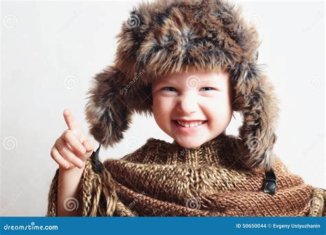 Smiling Child In Fur Hatkids Casual Winter Stylefashion Little Funny