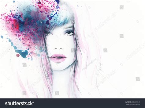 Beautiful Woman Face Abstract Fashion Watercolor Stock