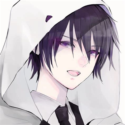 Anime Guy Dark Brownblack Hair Purple Eyes Hooded
