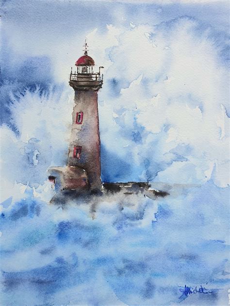 Lighthouse Original Watercolor Painting Lighthouse Home Etsy