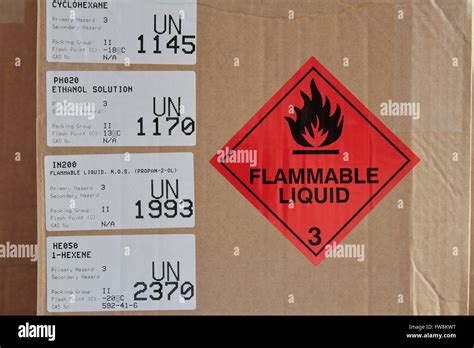 A Flammable Liquid Hazchem Warning Label Multiple UN ID Labels On The