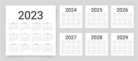 Calendário Para 2023 2024 2025 2026 2027 2028 2029 Ano Ilustração