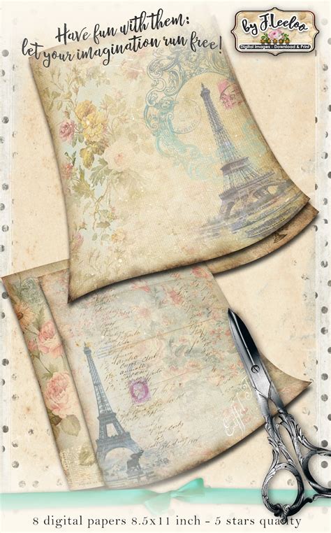 Romantic 8 French Victorian Papers For Scrapbook Digital Etsy