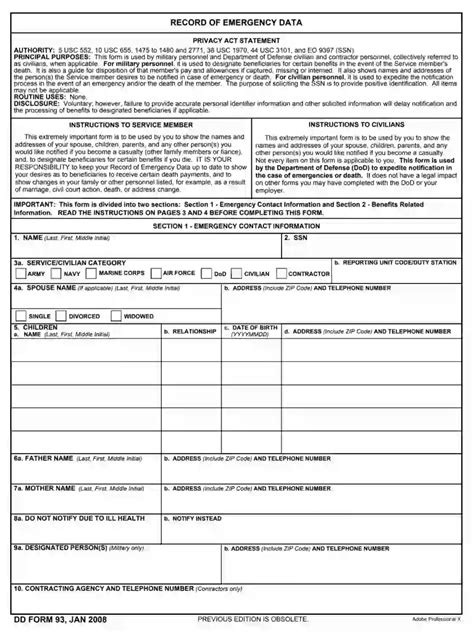 Dd Form 93 ≡ Fill Out Printable Pdf Forms Online