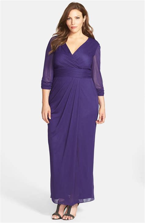 Alex Evenings Surplice Neckline Pleat Waist Long Dress Plus Size