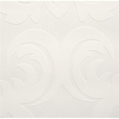 Graham And Brown 56 Sq Ft Large Damask Paintable White Wallpaper 17773