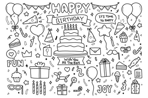 Hand drawn happy birthday party doodle elements 1227782 Vector Art at