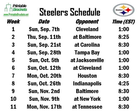 Steelers Schedule | Pittsburgh Steelers Schedule