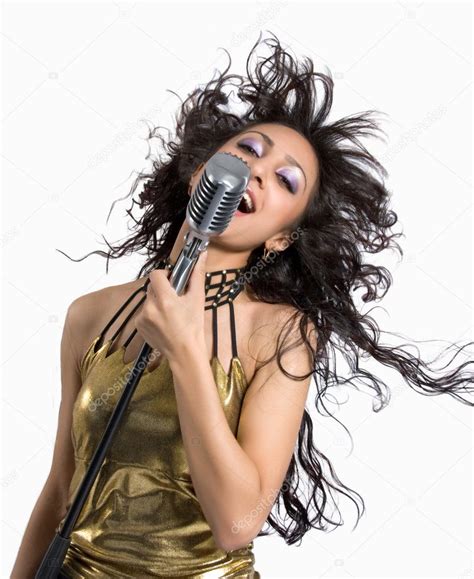 Woman Singing Into Vintage Microphon — Stock Photo © Robin372 2983606