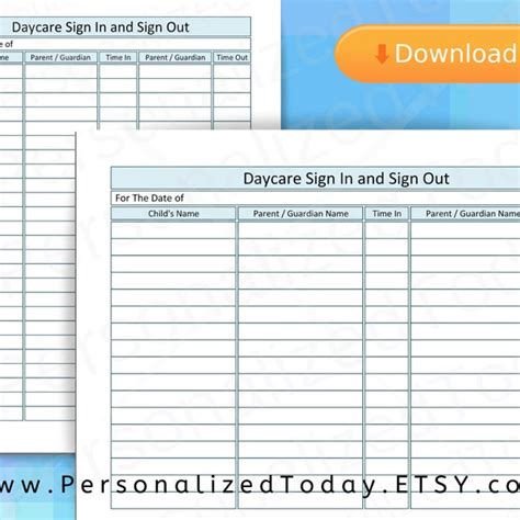 Monthly Daycare Sign In And Out Sheets Etsy