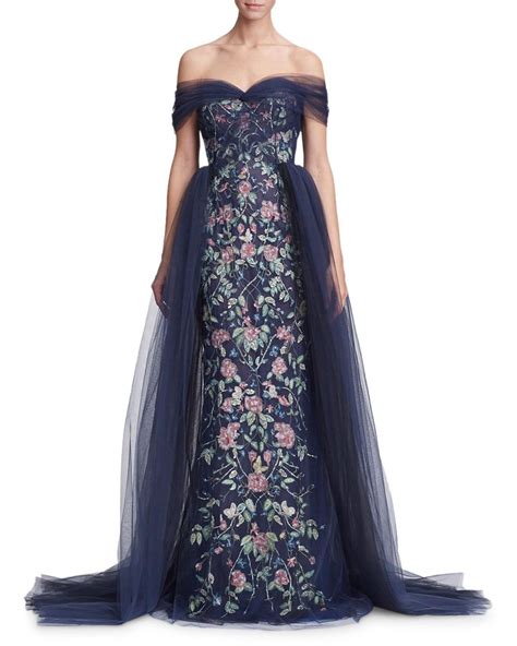 Off The Shoulder Floral Tulle Evening Gown W Removable Overskirt Next