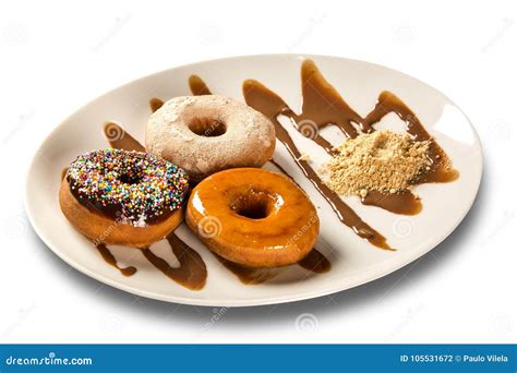 Delicious Dessert Donuts With Ice Cream On A White Plate With