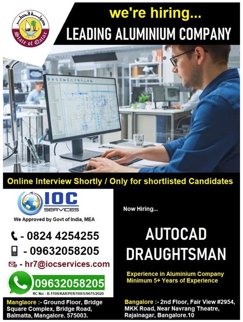 Autocad Draftsman Jobs In Qatar 2021 Aluminium Company