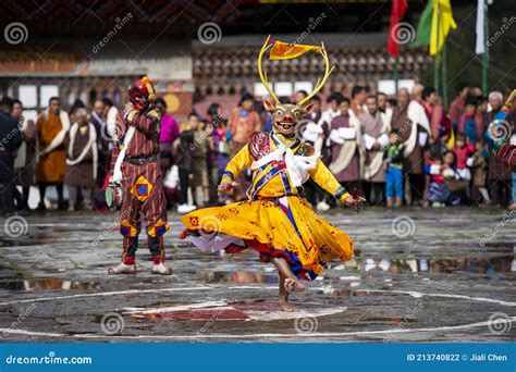 Bhutanese Cham Masked Dance Buddhist Lama Dance Bhutan Editorial
