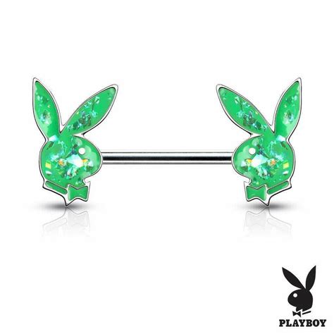 Playboy Pair Of 14ga Opal Glitter Filled Playboy Bunny 316l Surgical