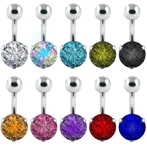 Zirconia Crystal Belly Button Rings 14 G Round Crystal Rhinestone Belly
