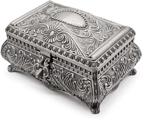 Aveson Rectangle Antique Metal Jewelry Box Trinket Storage Organizer