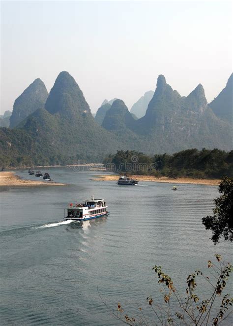 Boats On The Li River Between Guilin And Yangshuo In Guangxi Province