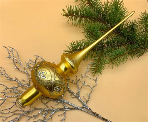Gold Christmas Glass Tree Topper With Glitter Glass Finial Top Tree