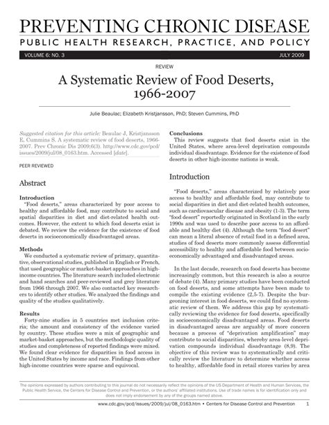 Pdf A Systematic Review Of Food Deserts 1966 2007