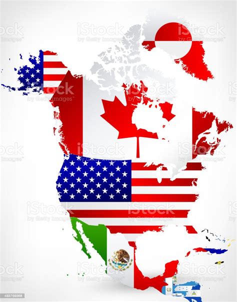 Amérique Du Nord Carte Et Drapeaux De 2 Vecteurs Libres De Droits Et