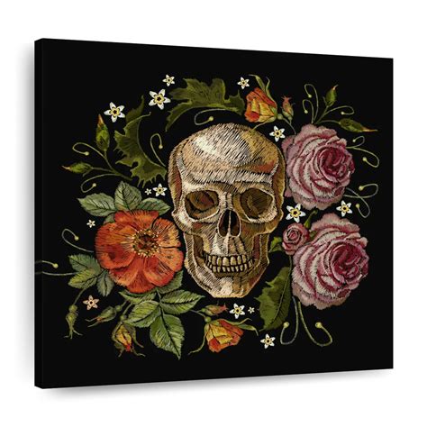 Skull Flowers Wall Art Digital Art