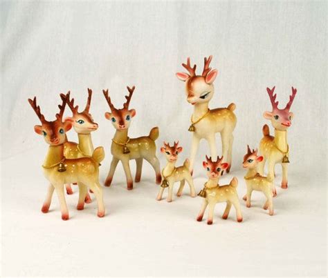 set of 8 vintage reindeer figurines 1950s plastic christmas etsy vintage reindeer