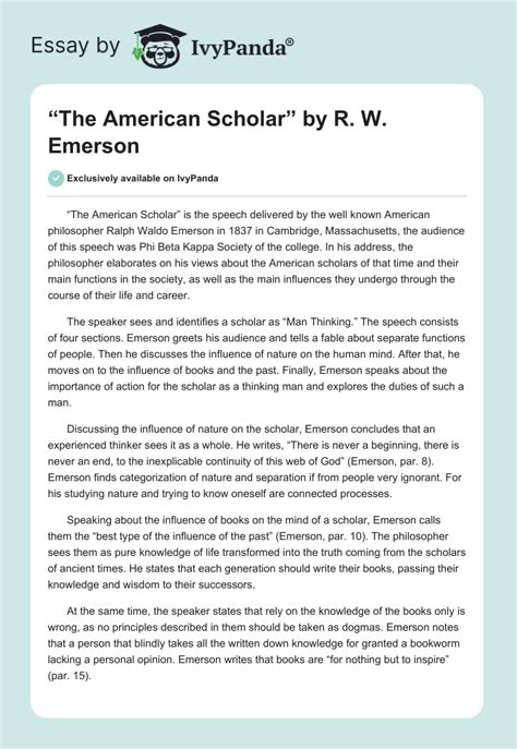 The American Scholar By R W Emerson 512 Words Essay Example