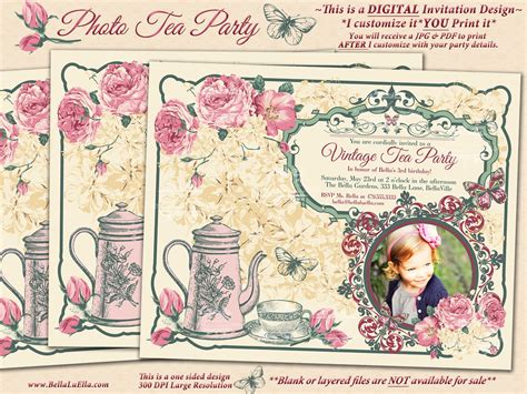 Vintage Tea Party Invitation Photo Card Photo Card Tea Party Etsy