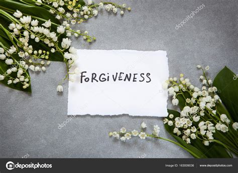 It has long been cherished for its sweet fragrance. Forgiveness word with white flowers — Stock Photo ...