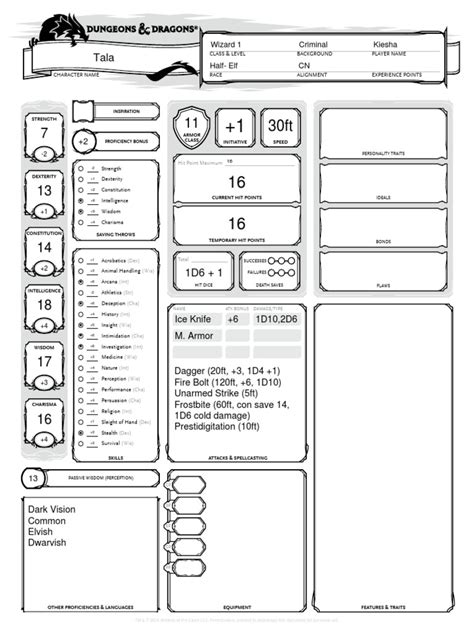 An official, fillable character sheet for your character from wizards. Character Sheet - Form Fillable | Entertainment | Gaming