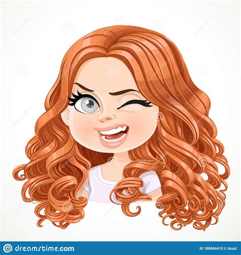 Beautiful Cheerily Winking Cartoon Brunette Girl With Brown Hair