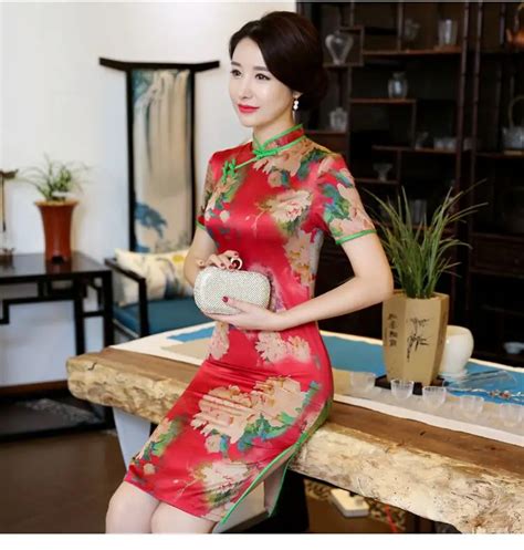 Short Style Women S Mini Cheongsam Traditional Chinese Silk Satin Qipao