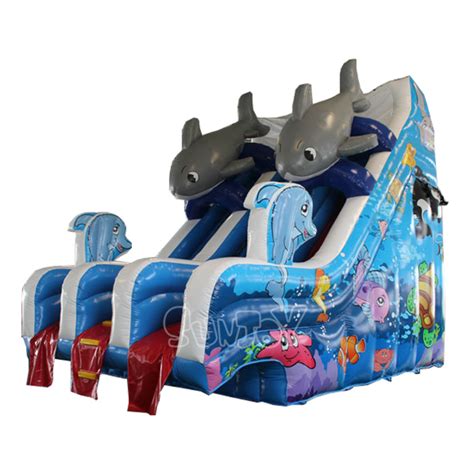 Inflatable water slides for above ground pools. Dual Dolphins Inflatable Water Slide For Above-Ground Pool ...