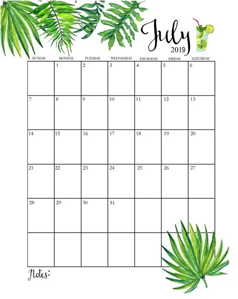 July 2019 Calendar Printable Template In Pdf Word Excel Blank July