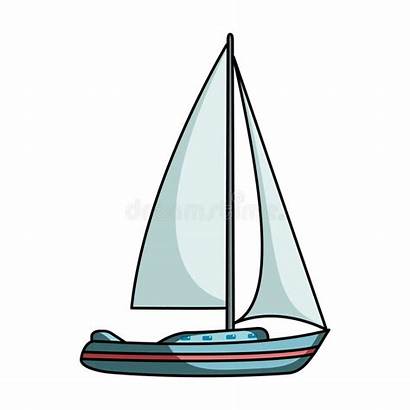 Cartoon Boat Sailing Sailboat Water Transport Single
