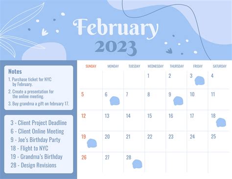 Pretty February 2023 Calendar In Psd Illustrator Word Download